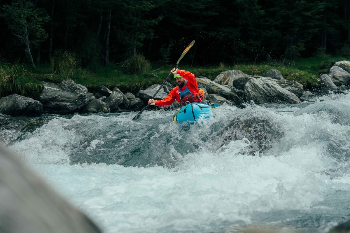 Huw Miles paddling in New Zealand